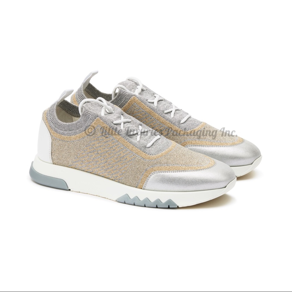 Authentic Hermès Addict Knit & Leather Sneakers